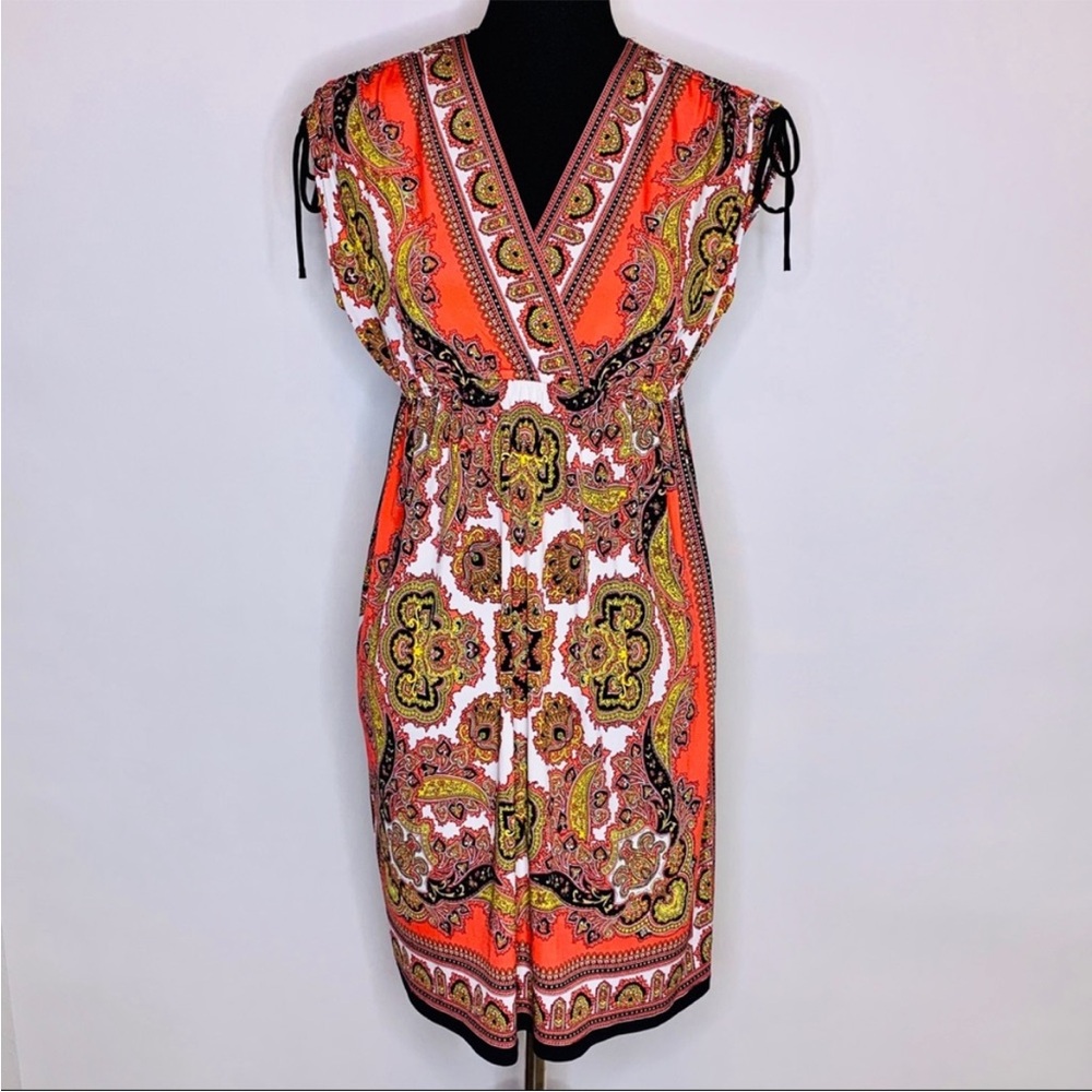 London Times orange and black graphic dress size 6